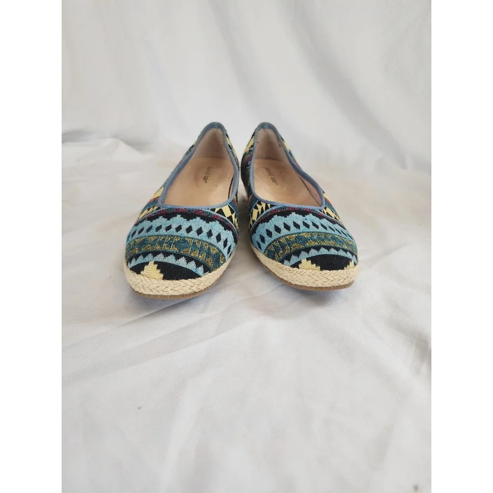 David Tate Women 8M Tribal Print Wedge Espadrilles Geometric Fabric Shoes Boho